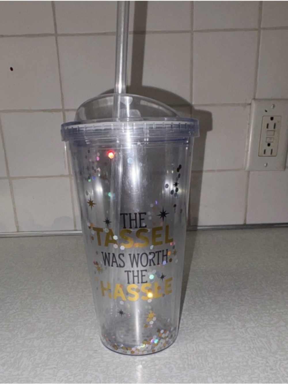 Burton Clear Tumbler with Blue Rim and Iridescent Confetti